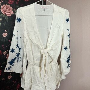 White Floral Embroidered Jumpsuit